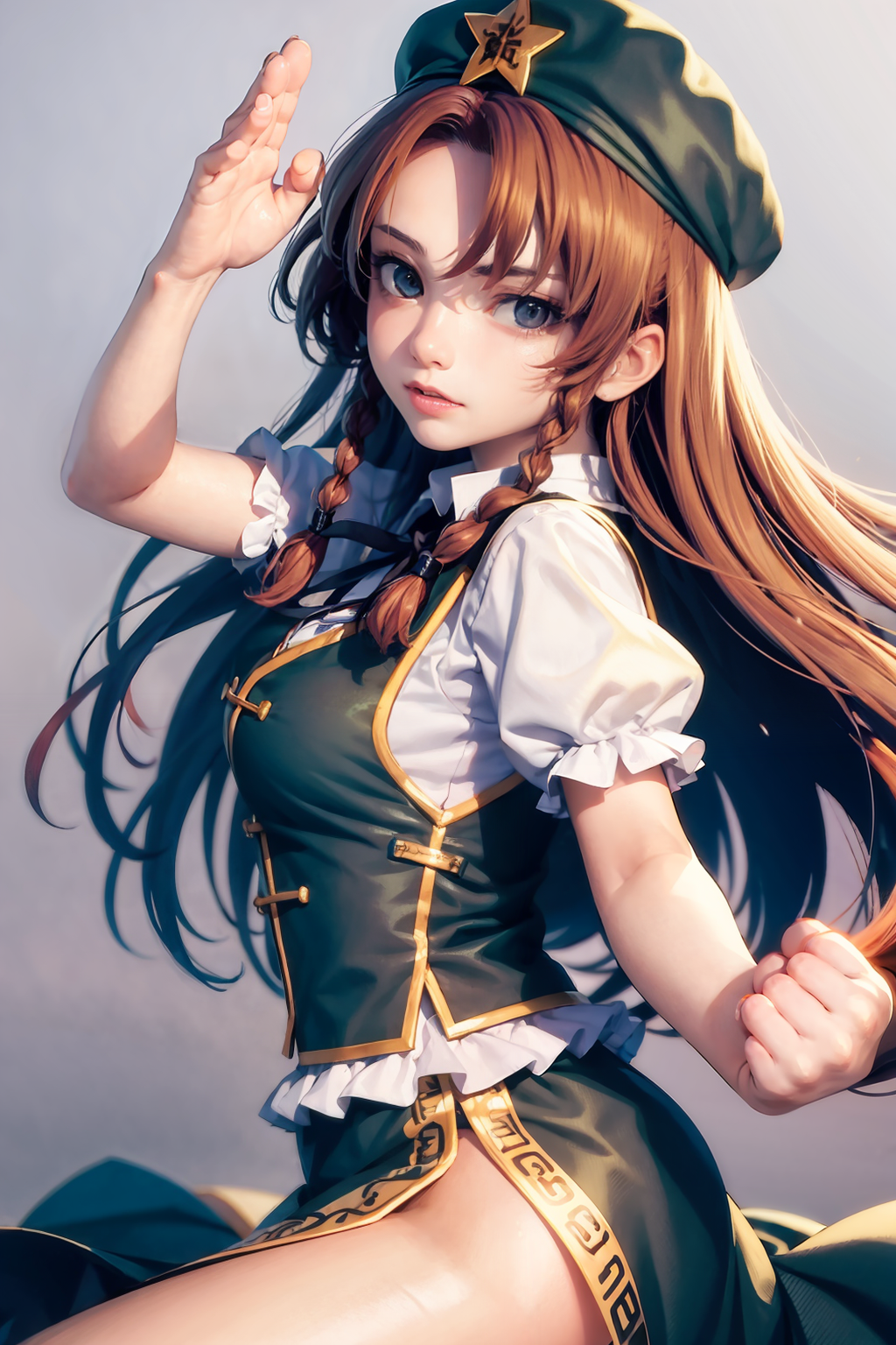 01417-3659134654-masterpiece, best quality,  _lora_meiling_1_,1girl,hong meiling, grey background, fighting stance, (kbxll_0.5).png